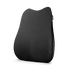 A black ergonomic lumbar support pillow with a textured fabric cover, shown from a three-quarters angle on a white background.