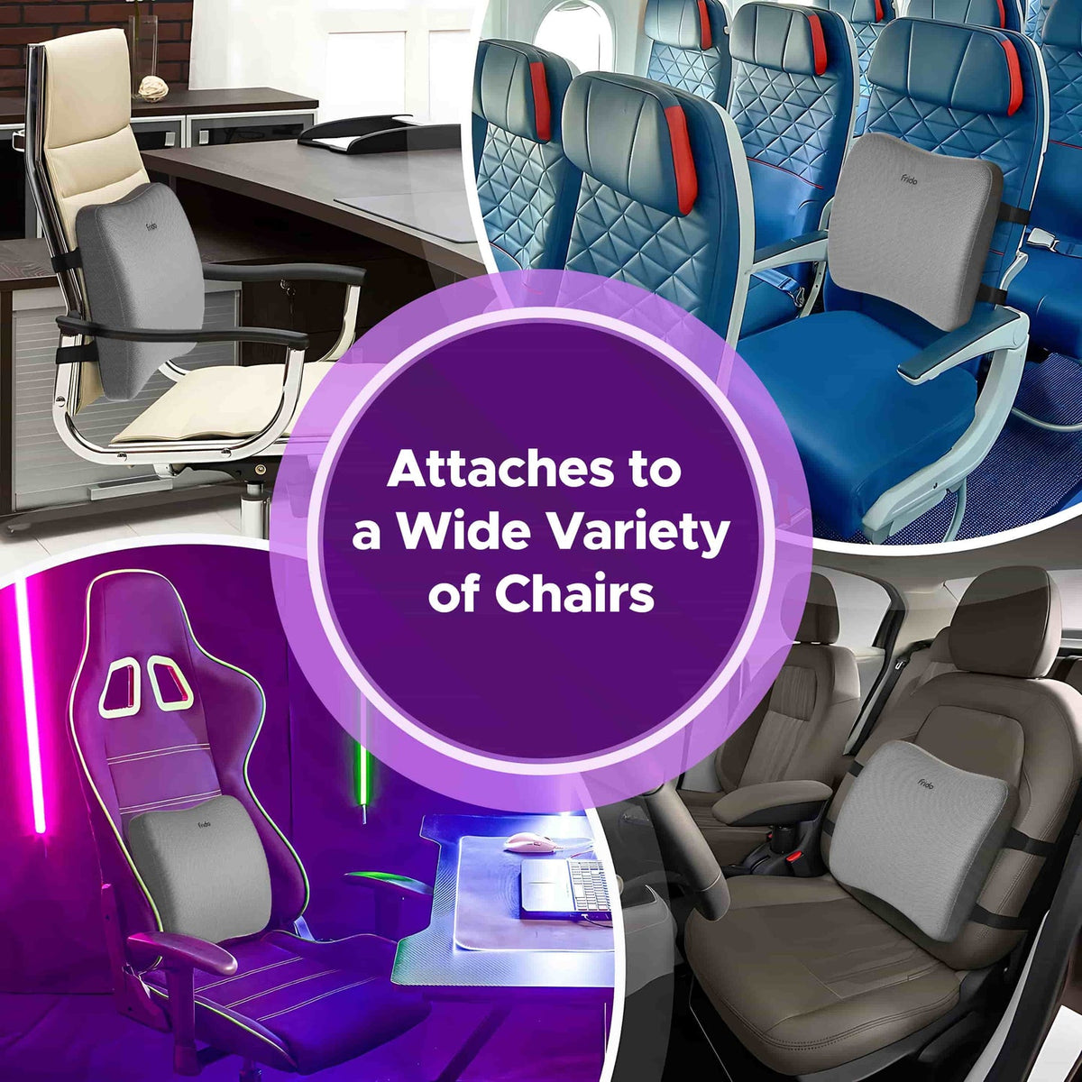 Collage of various chairs with a purple circle highlighting text &