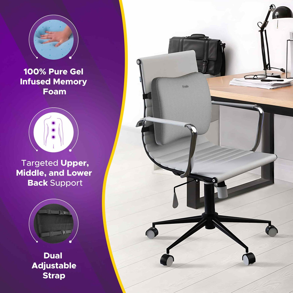 Gray office chair with ergonomic features on a white background