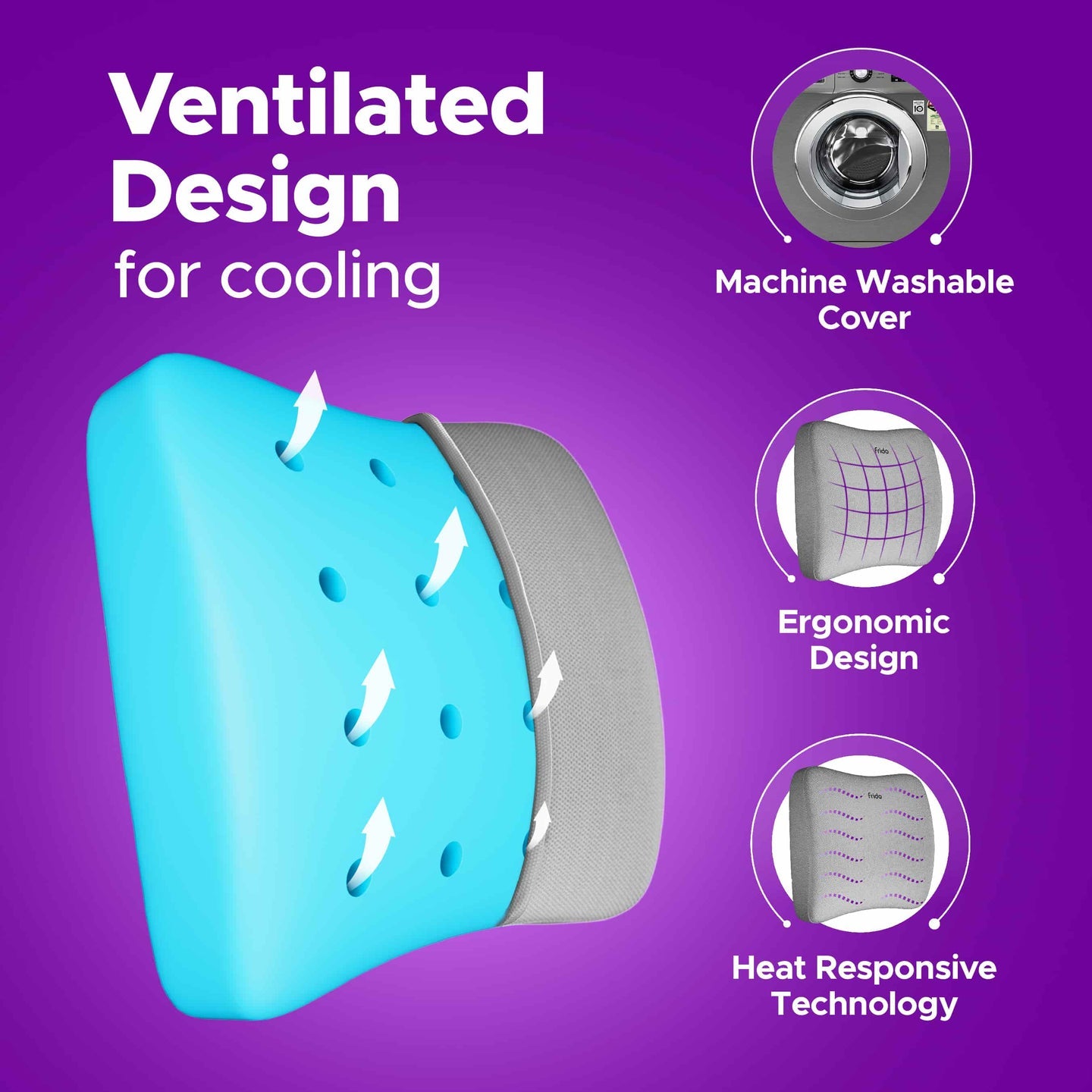 Ventilated design product with features on a purple background