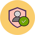 A circular icon featuring a pink shie...